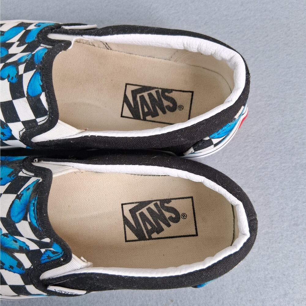 Vans Classic Slip-On Shoes Sneakers Women's Size 7 Butterfly Checkerboard Blue - Picture 6 of 9